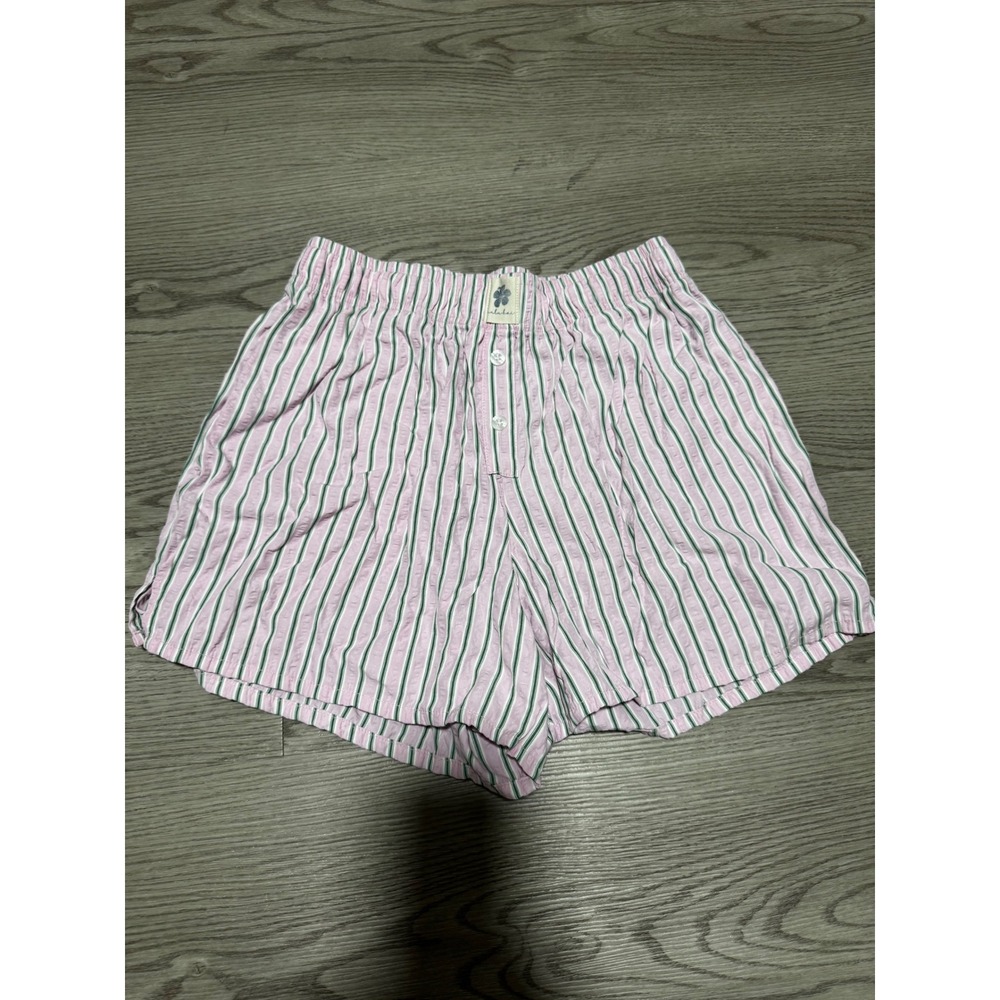 Nalukai Pink Green Striped Lounge Pajama Shorts Women size Medium Elastic Waist